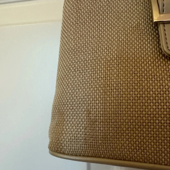 GUC Cream 90s Nine West structured leather & wicker shoulder bag - Picture 7 of 9